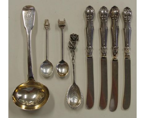 Quantity of silver flatware comprising of a sterling silver sauce ladle London 1817, 2 coffee spoons, an 835 German teaspoon 