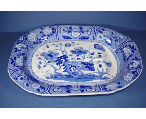 Spode blue & white India pattern meat platter early 19h century, impressed mark to base, 52cm x 40cm approx., damage to foot 