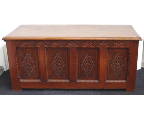 Georgian style trunk with carved front. 112cm wide, 45cm deep and 51cm tall.