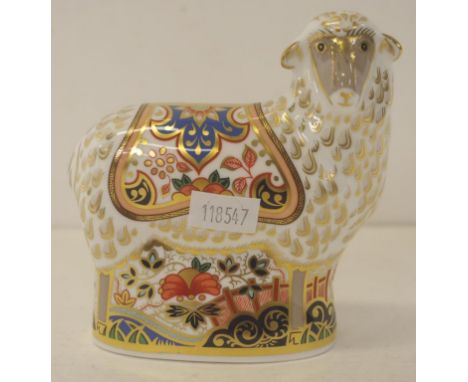 Royal Crown Derby "Imari Ewe" paperweight with gold button seal to base, height 10.5cm approx