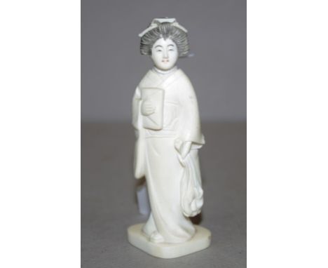 Antique Japanese ivory Geisha figurine C1920, height 10cm approx, May not be exported without CITES documentation.