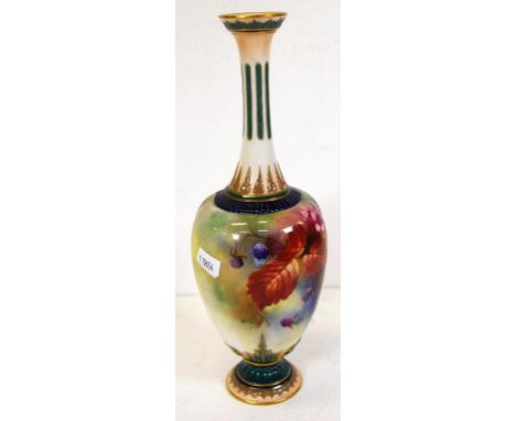 Royal Worcester handpainted baluster vase signed K.Blake, decorated with blackberries and leaves, height 26.5cm approx