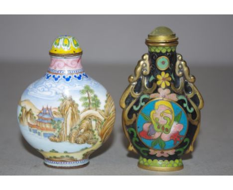 Two Chinese enamel snuff bottles height 7cm approx (tallest)