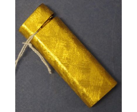 Vintage Cartier gold plated cigarette lighter marked to base, and Swiss made. Brushed gold plated decoration.