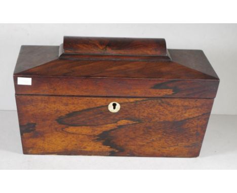 19th century rosewood tea caddy with dome top, 30.5cm wide, 15cm deep, 17cm high approx