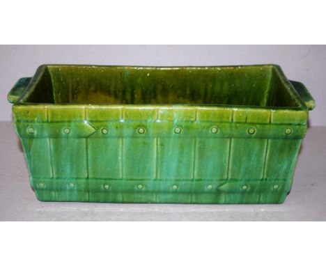 Vintage John Campbell Australian pottery vase trough vase, green glaze, inscribed to base. Length 35cm approx.