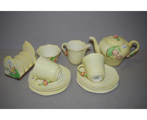 Ten piece Carltonware wild rose tea for two set comprising of 2 trios, teapot, sugar and creamer, together with a Carltonware