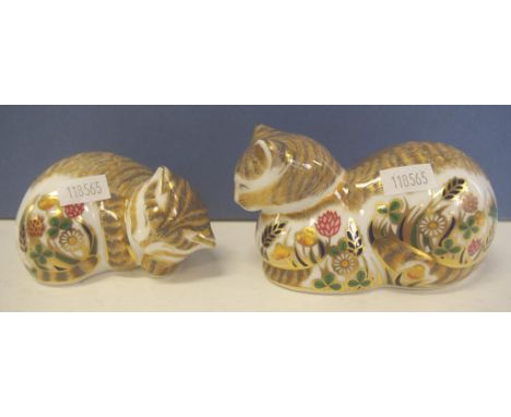 Two Royal Crown Derby "Cat" paperweights to include titles Clover and Lavender both limited edition with gold button seals to