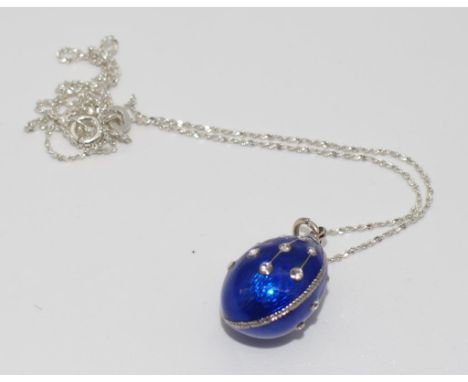 Sterling silver & enamel egg on a silver chain