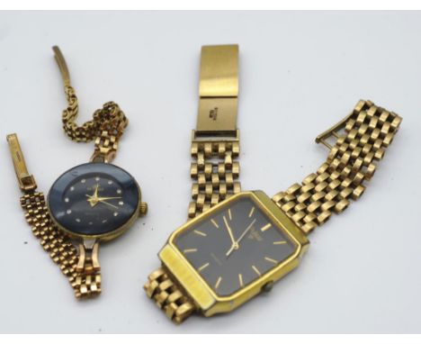 Two vintage watches with 9ct gold bands one Pulsar & one De Longe. Both as inspected, total weight 60gms