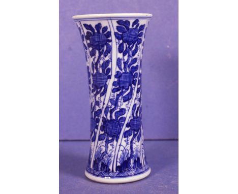 Chinese 18th C  export blue & white ceramic vase Floral decoration. Height 16cm approx.