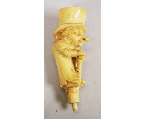 Vintage Meerschaum pipe figure figure of old gentleman leaning on a staff, taken from the bowl of a Meerschaum pipe. (Mouthpi