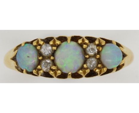 Antique Victorian 18ct gold opal and diamond ring by Turnbull Bros. Birmingham 1901. Weight 3.5g. size P.