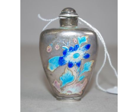 Chinese silver and enamel snuff bottle with floral decoration, height 6cm approx