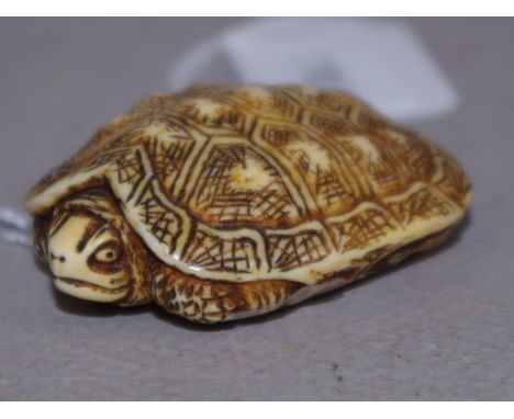 Antique Japanese ivory tortoise netsuke C1920, width 5cm approx. May not be exported without CITES documentation.