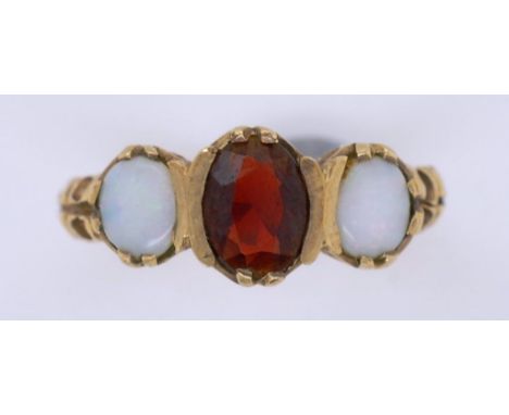 Vintage Gold opal and garnet ring marked London 1979 MP approx 2.80g