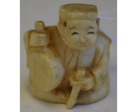 Antique Japanese ivory netsuke - musician signed to base, height 3.7cm approx. May not be exported without CITES documentatio