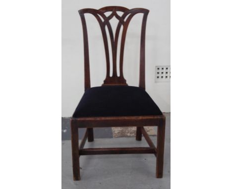 George III Chippendale period mahogany chair with Gothic fretted back and square moulded chamfered legs
