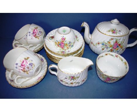 Fourteen piece Mintons part tea service including teapot, creamer, sugar bowl, a cup, 2 saucers, and 8 side plates, 'Lorraine