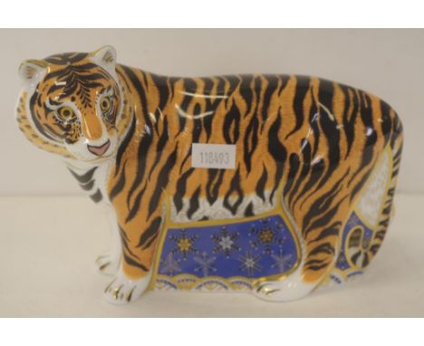 Royal Crown Derby "Siberian Tiger" paperweight with gold button seal and signature to base, height 13cm approx