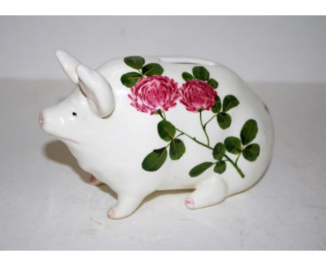Plichta Wemyss ceramic pig painted floral decoration, marked to base 'Nekola Pinxt.' Height 10cm approx.