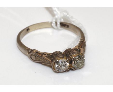 Vintage 18ct white gold & diamond ring set with two small diamonds, stamped 18ct. Total weight 1.9gms