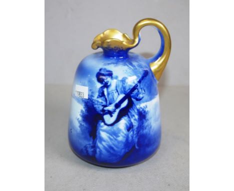 Royal Doulton blue children jug/vase pattern: lady playing a guitar, height