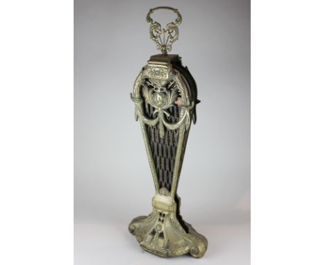 A Victorian brass fan fire screen, 71cm high, and a copper coal scuttle