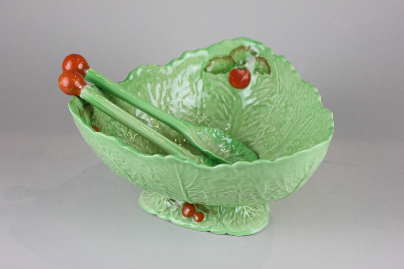 A Carlton ware salad bowl with a matching pair of salad servers