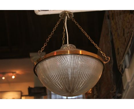 A faceted glass ceiling light fitting, the glass marked Blondel Stiletto bowl, Holophone 8214