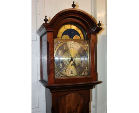 A 20th century longcase clock by American Express, The Grosvenor, limited edition 3/500, with arched dial, cherub spandrels, 