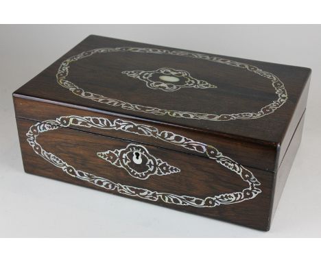 A mahogany and inlaid mother of pearl writing slope, 55cm wide