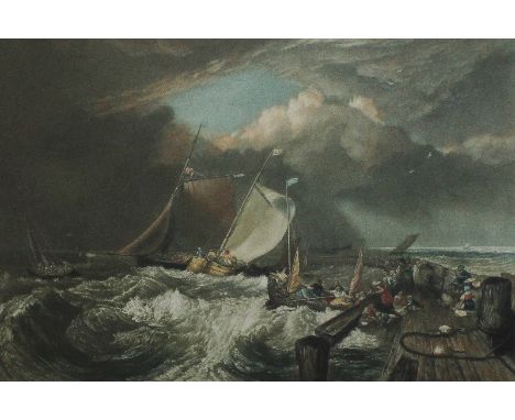 After John C Watt (19th century) Stormy Harbour scene, coloured print, signed in pencil, published by Howell & co, London, 40