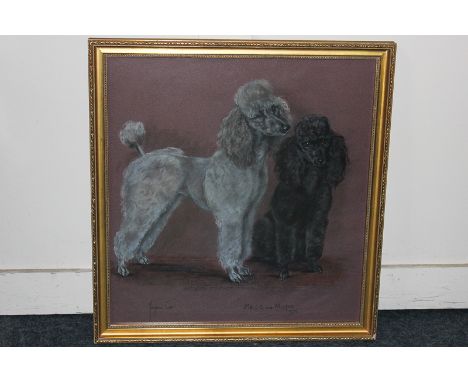 Marjorie Cox, two poodles, pastel, signed and inscribed 1975, 50cm by 46cm, another of a horse's head, 50cm by 46cm, and a po