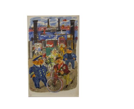 1949 London Transport Poster Betty Swanwick, original example depicting The Woolwich Ferry with London Transport logo bottom 