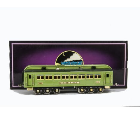 Modern ‘Tinplate Traditions’ (by MTH) Standard Gauge 3-rail ‘Stephen Girard’ Coaches, in 2-tone green with brass trim compris