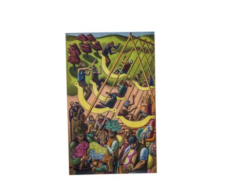 1951 London Transport Poster Wiiliam Roberts, original example depicting Hampstead Fairs with London Transport logo bottom le