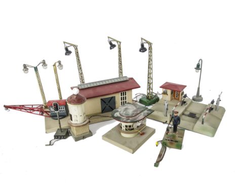 Kibri 0 Gauge Illuminated and Other Operating Accessories, comprising a goods shed with operating crane, Continental level cr