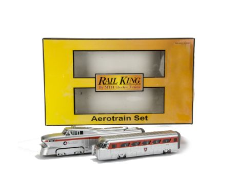 American 0 Gauge 3-rail Four-Car ‘Aerotrain’ Set by Rail-King (MTH), in Pennsylvania RR silver with red stripe, comprising po
