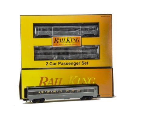 American 0 Gauge 3-rail 60’ Streamlined Coaching Stock by Rail-King (MTH), in ‘New York Central’ two-tone grey, comprising a 