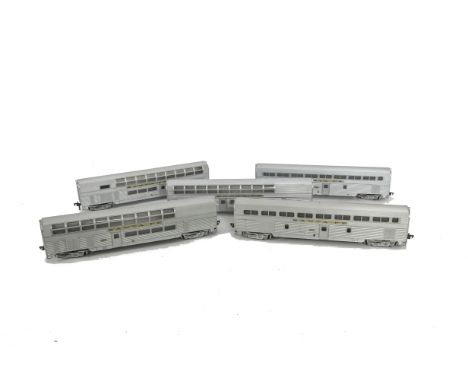 Fleischmann American H0 Gauge Santa Fe Double-deck Coaching Stock, early examples in AT&SF silver with blue transfer decals c