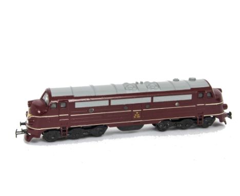 An Uncommon Boxed Long (Denmark) H0 Gauge 3-rail NOHAB Diesel Locomotive, catalogue reference 500, in cherry-red DSB livery w