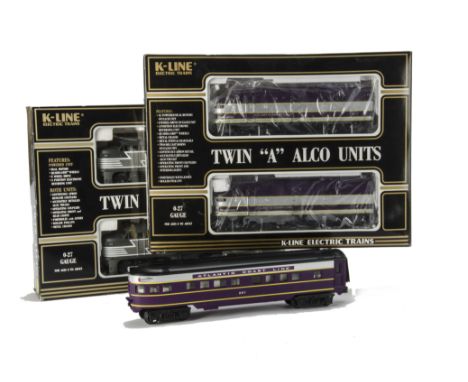 American 0 Gauge 3-rail Alco Diesel Locomotive Sets by K-Line, an ‘AA’ pair in New York Central 2-tone grey, comprising power