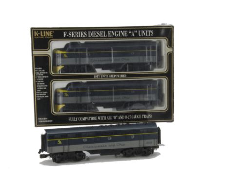 American 0 Gauge 3-rail F-series Diesel Locomotive Set by K-Line, in Chesapeake & Ohio blue/silver, comprising two powered ‘A