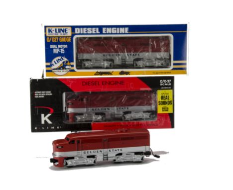 American 0 Gauge 3-rail Alco Diesel Locomotive Set by K-Line, in ‘Golden State’ red/silver, comprising 2 powered ‘A’ units as