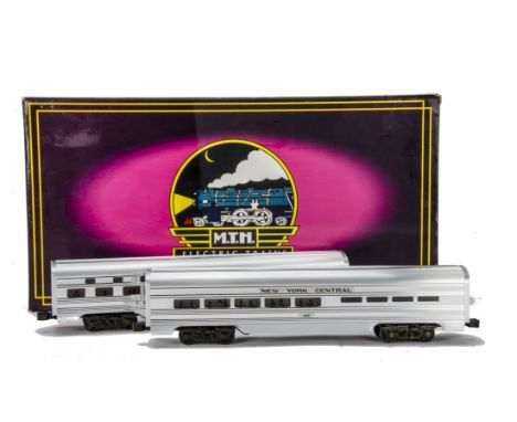 American 0 Gauge 3-rail Extruded 60’ Coaching Stock by MTH, comprising two 2-car sleeper/diner sets in ‘plated’ finish, one p