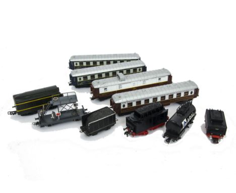 An Assortment of H0 Gauge Rolling Stock and Tenders by Various Makers, including early Märklin 4-wheeled tender and repainted