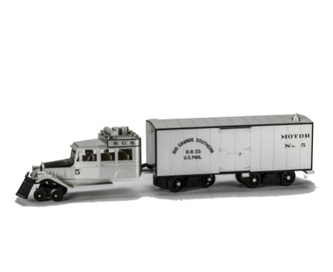 American 0 Gauge 3-rail ‘Galloping Goose’ Diesel Railcar by Rail-King (MTH), in Rio Grande Southern silver livery as no 5, wi