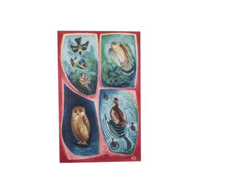 1952 London Transport Poster Harold Hussey, original example depicting birds by Harold Hussey, with London Transport logo in 