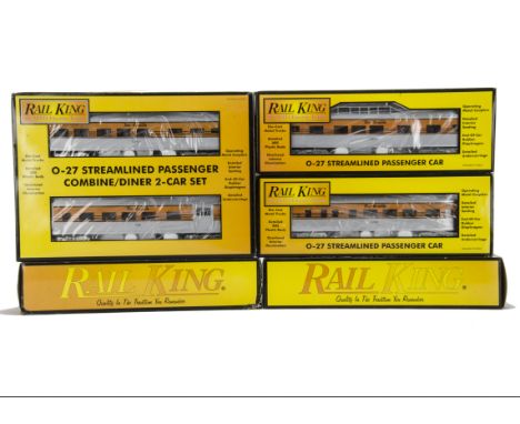 American 0 Gauge 3-rail Streamlined Coaching Stock by Rail-King (MTH), in D&RGW silver/orange, comprising separate Coach car,